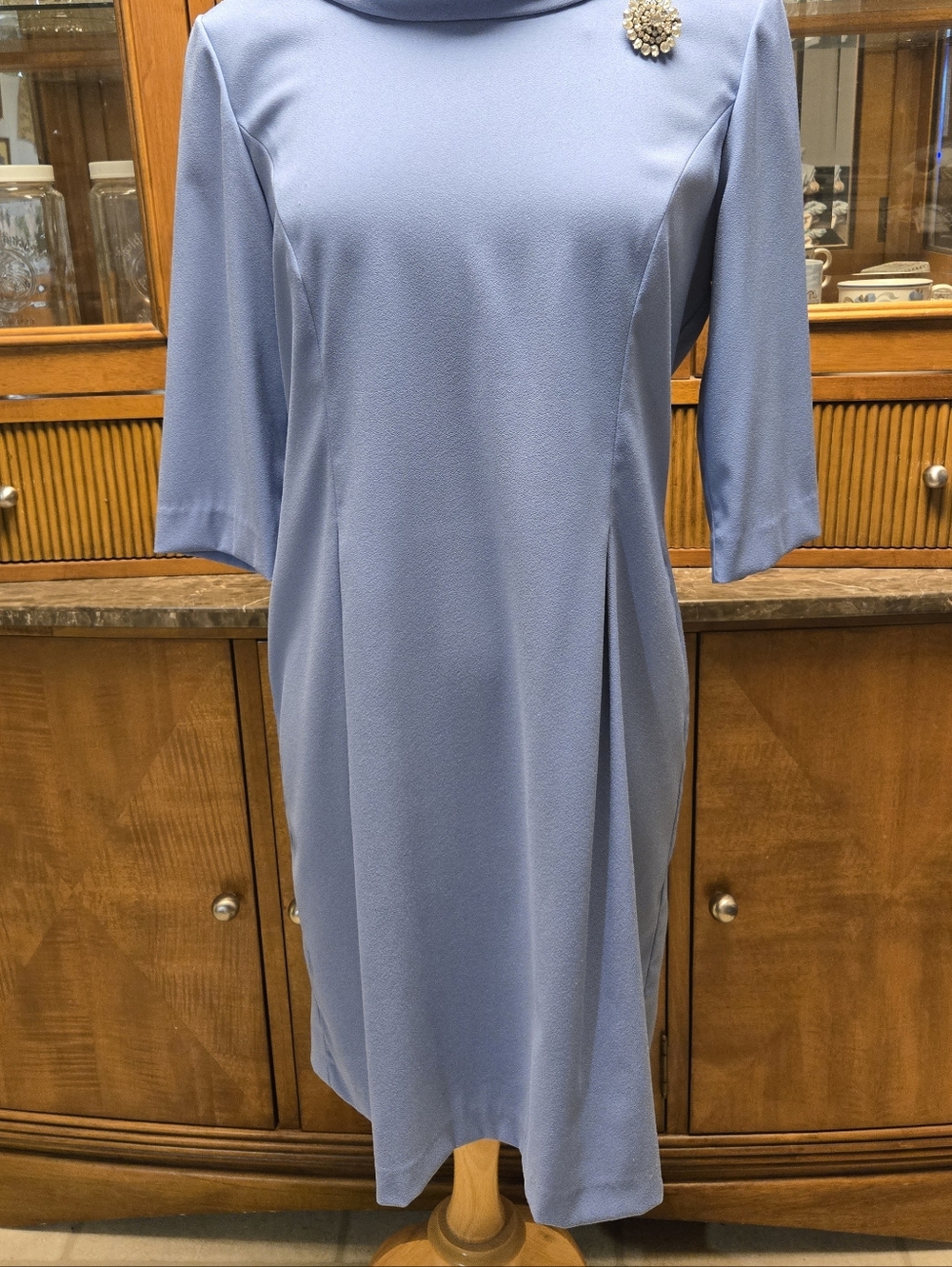 VINTAGE Lesley FAY:Elegant Light Blue Shift Dress with Collar - Picture 3 of 5
